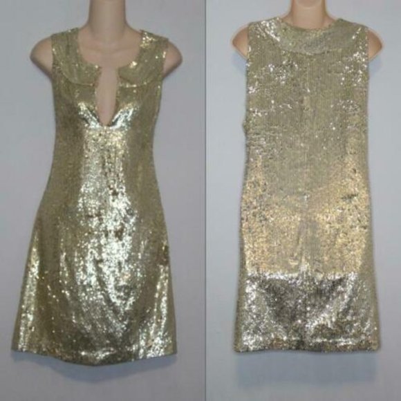 Tory Burch Dresses & Skirts - Tory Burch Kylie Gold Sequin Sleeveless Sheath Shift Dress Women's Size 4 H10227